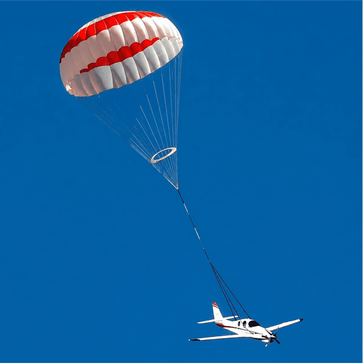Aircraft descending under a whole-airframe recovery parachute