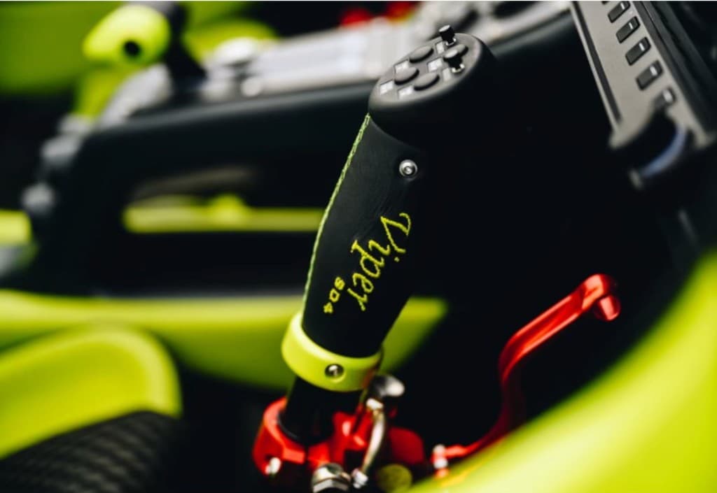 Close-up of Viper SD4 control stick and cockpit detail